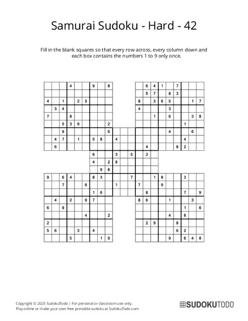 Samurai Sudoku - Hard - 42