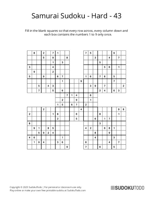 Samurai Sudoku - Hard - 43