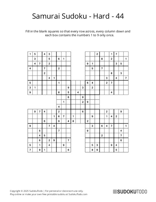 Samurai Sudoku - Hard - 44