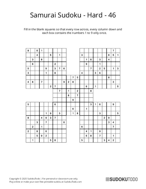 Samurai Sudoku - Hard - 46