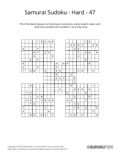 Samurai Sudoku - Hard - 47
