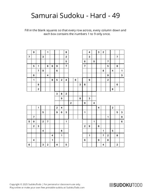 Samurai Sudoku - Hard - 49