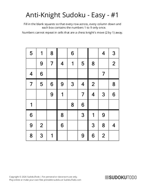 Anti-Knight Sudoku - Easy - 1