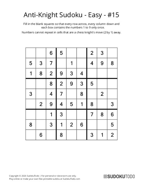 Anti-Knight Sudoku - Easy - 15