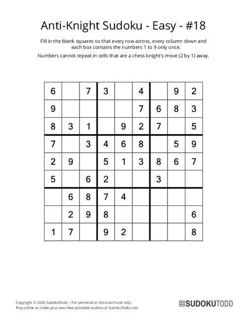 Anti-Knight Sudoku - Easy - 18