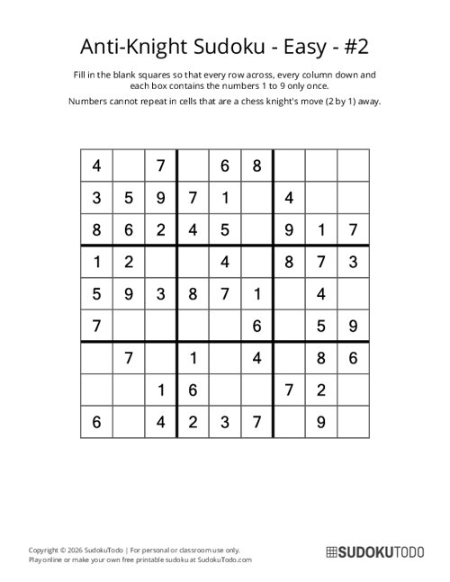 Anti-Knight Sudoku - Easy - 2