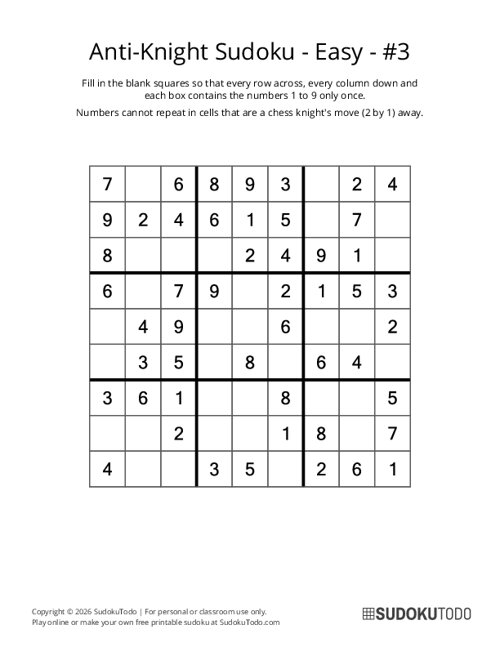 Anti-Knight Sudoku - Easy - 3