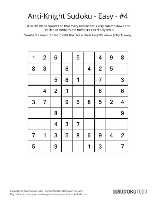 Anti-Knight Sudoku - Easy - 4