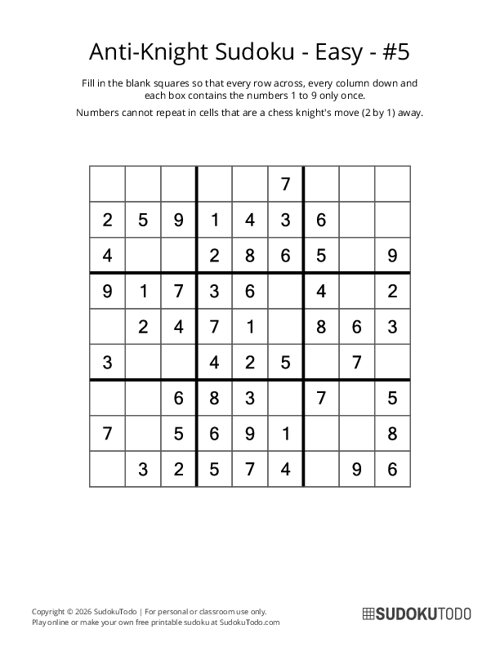 Anti-Knight Sudoku - Easy - 5