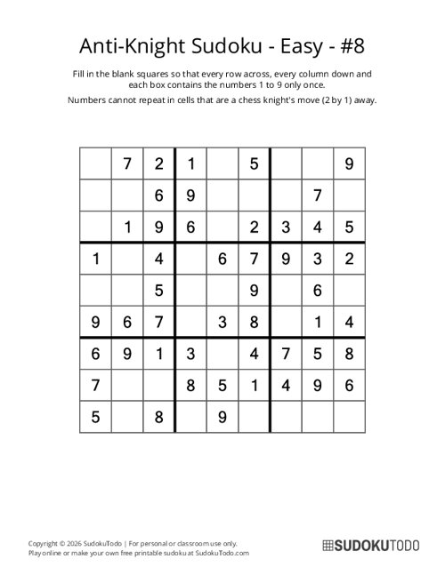 Anti-Knight Sudoku - Easy - 8