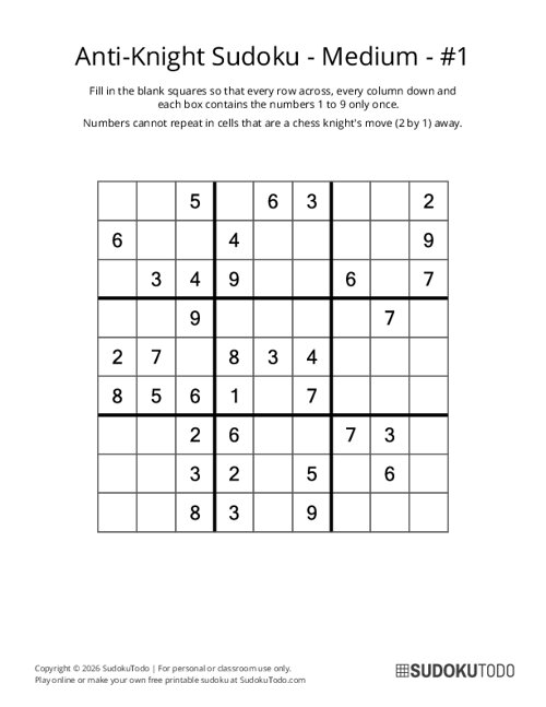 Anti-Knight Sudoku - Medium - 1