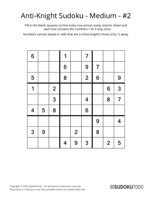 Anti-Knight Sudoku - Medium - 2
