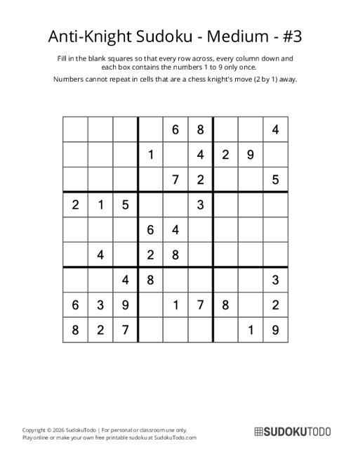 Anti-Knight Sudoku - Medium - 3