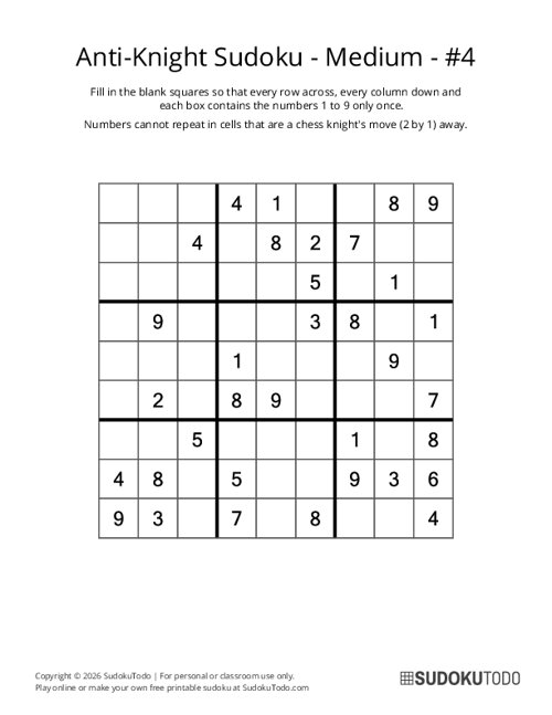 Anti-Knight Sudoku - Medium - 4
