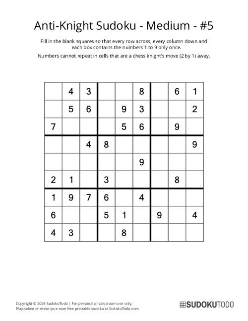 Anti-Knight Sudoku - Medium - 5