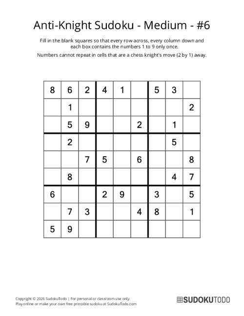 Anti-Knight Sudoku - Medium - 6