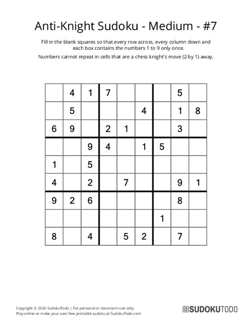 Anti-Knight Sudoku - Medium - 7
