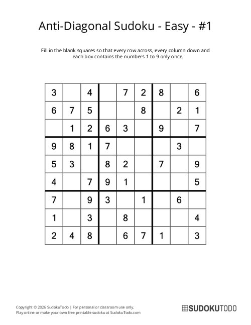 Anti-Diagonal Sudoku - Easy - 1