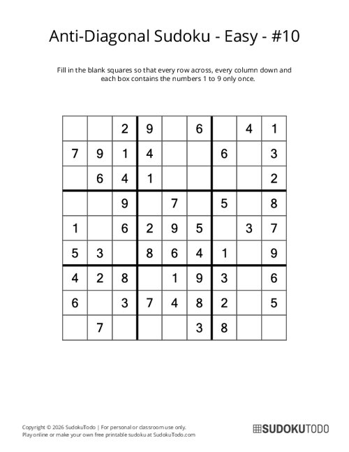 Anti-Diagonal Sudoku - Easy - 10