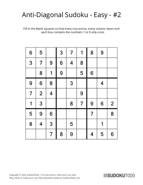 Anti-Diagonal Sudoku - Easy - 2