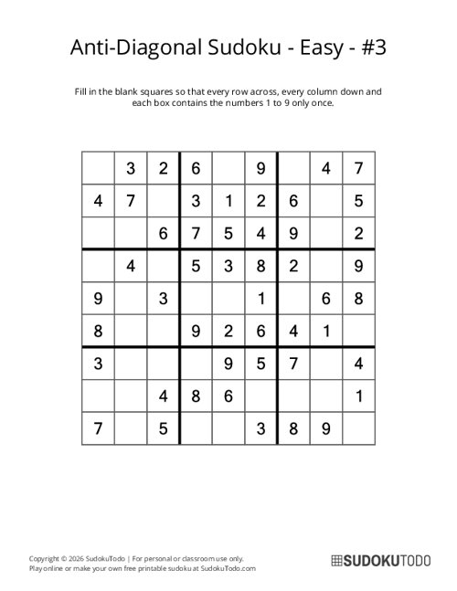 Anti-Diagonal Sudoku - Easy - 3