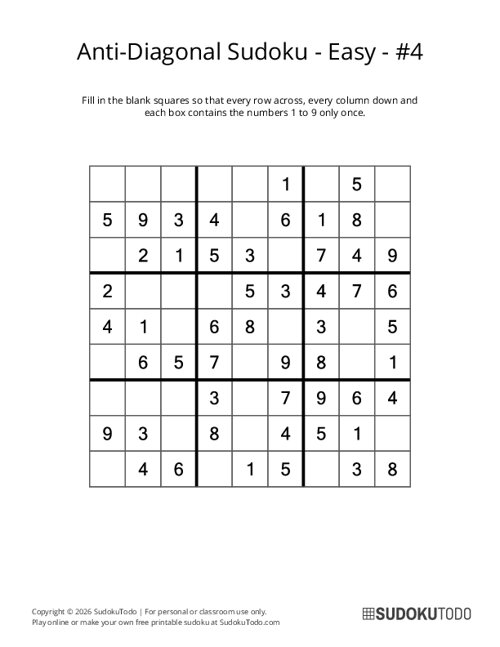 Anti-Diagonal Sudoku - Easy - 4