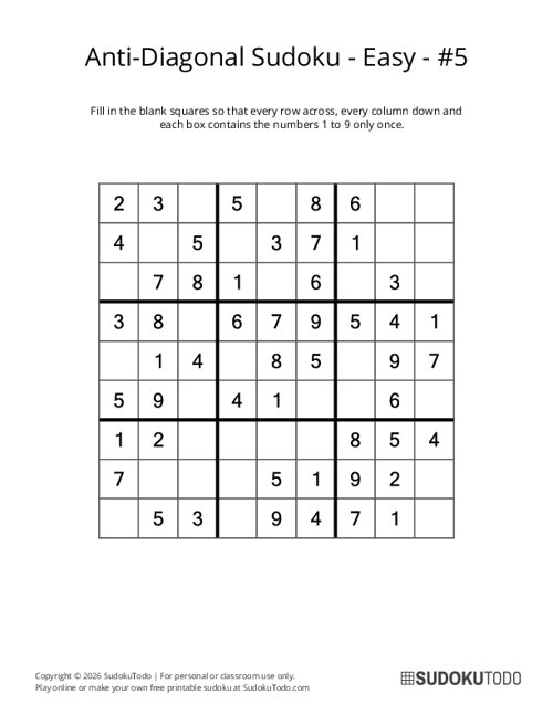 Anti-Diagonal Sudoku - Easy - 5