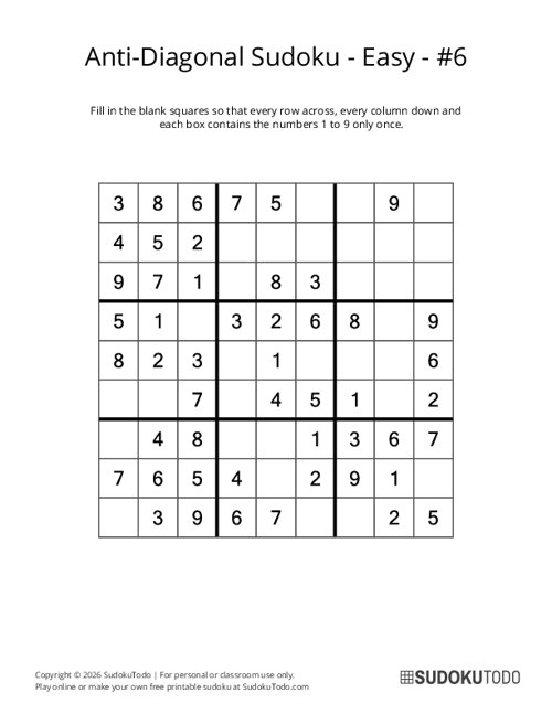 Anti-Diagonal Sudoku - Easy - 6