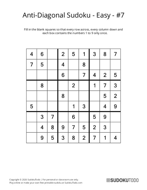 Anti-Diagonal Sudoku - Easy - 7