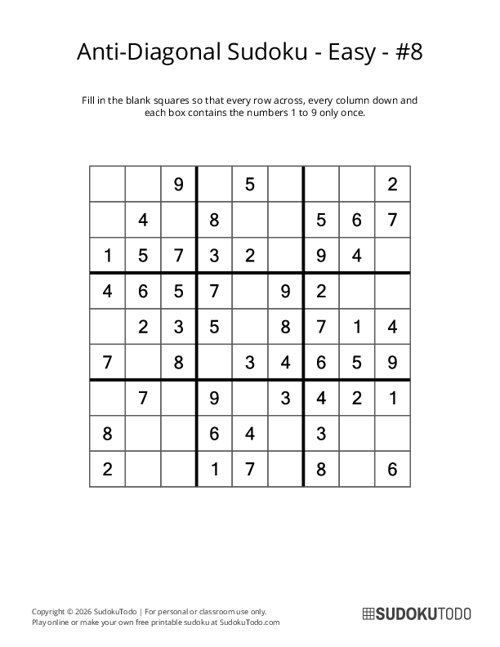 Anti-Diagonal Sudoku - Easy - 8