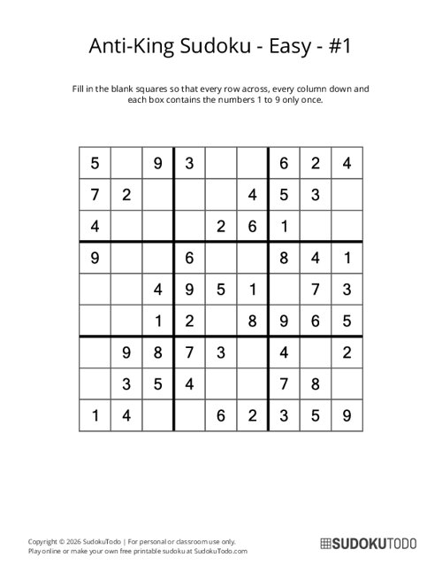 Anti-King Sudoku - Easy - 1