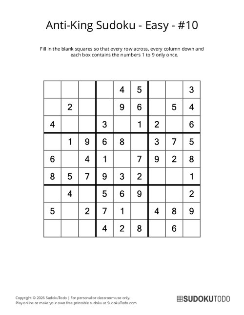 Anti-King Sudoku - Easy - 10