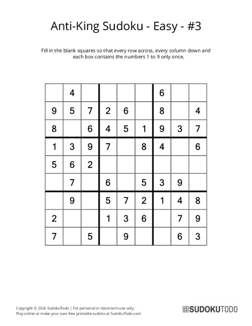 Anti-King Sudoku - Easy - 3