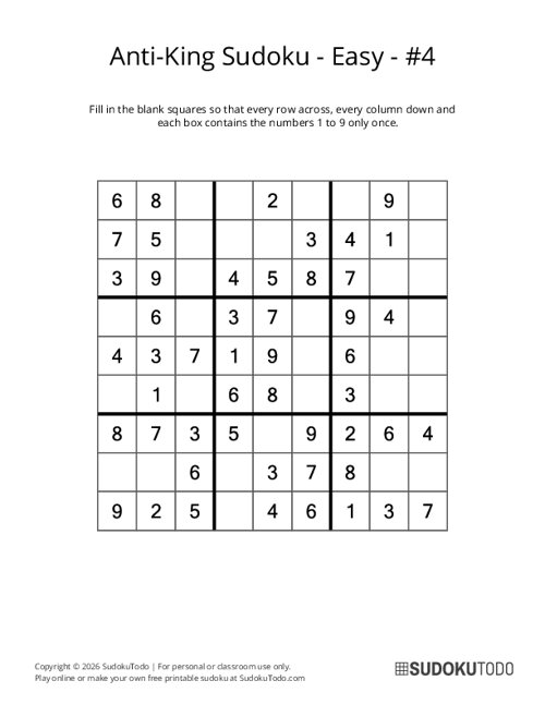 Anti-King Sudoku - Easy - 4