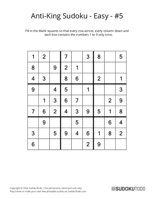 Anti-King Sudoku - Easy - 5