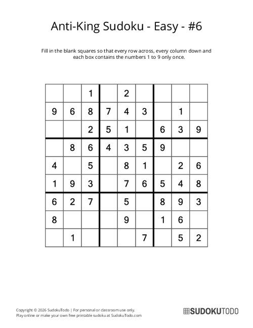 Anti-King Sudoku - Easy - 6