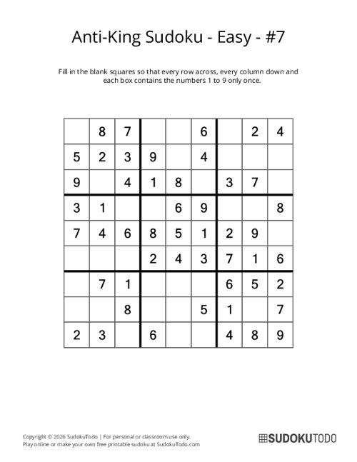 Anti-King Sudoku - Easy - 7
