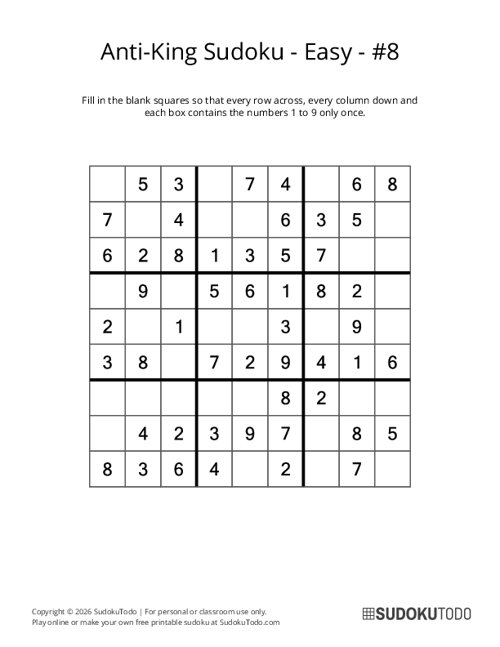 Anti-King Sudoku - Easy - 8