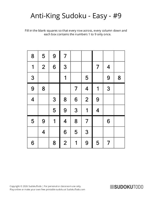 Anti-King Sudoku - Easy - 9