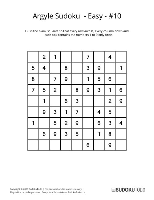 Argyle Sudoku - Easy - 10