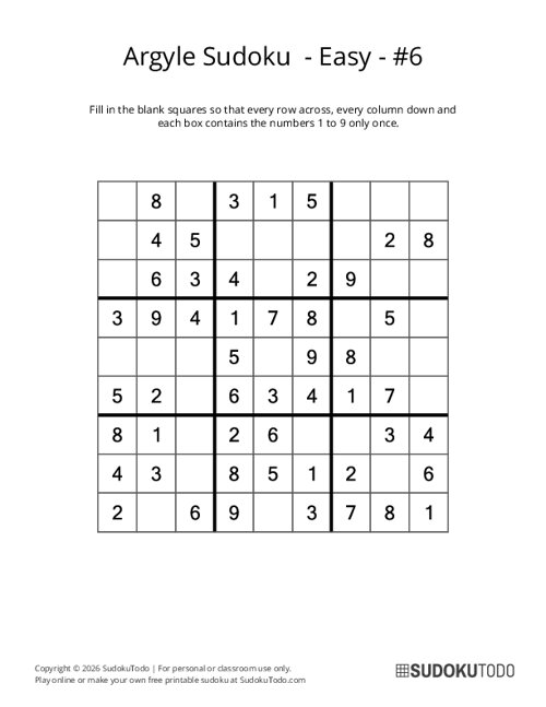 Argyle Sudoku - Easy - 6
