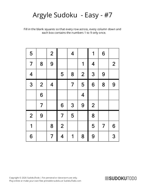 Argyle Sudoku - Easy - 7