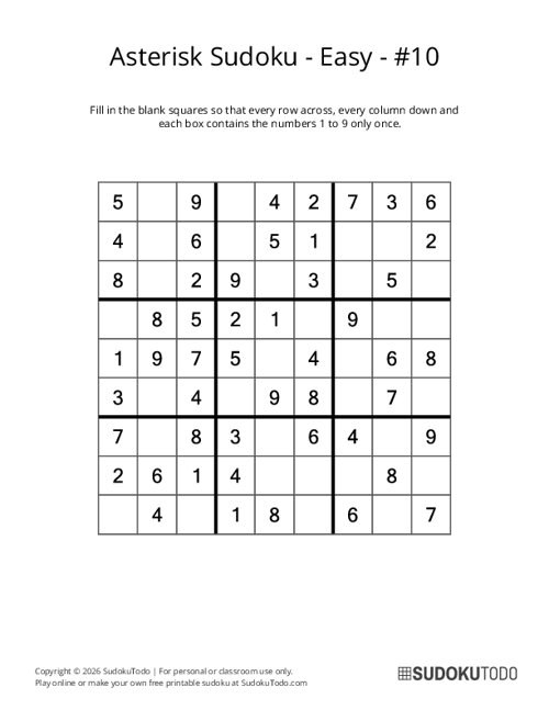 Asterisk Sudoku - Easy - 10