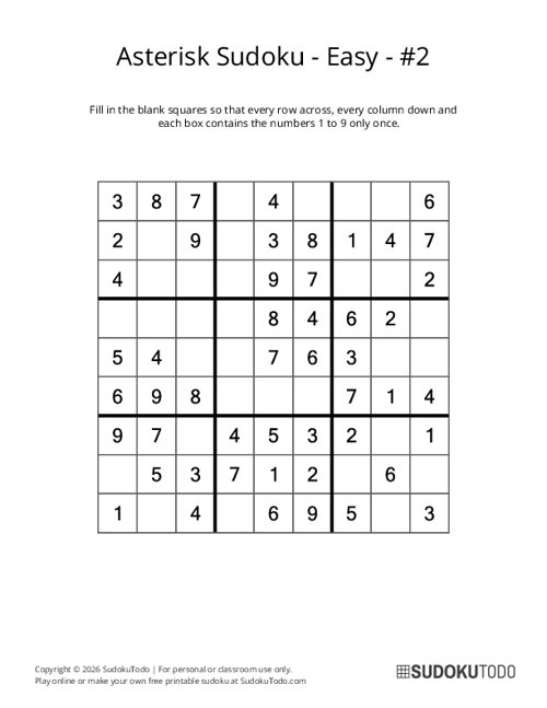 Asterisk Sudoku - Easy - 2