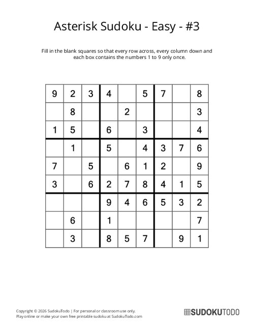 Asterisk Sudoku - Easy - 3