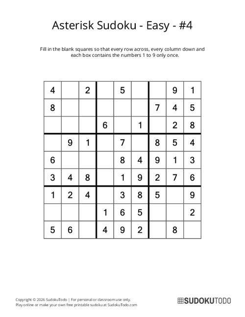Asterisk Sudoku - Easy - 4