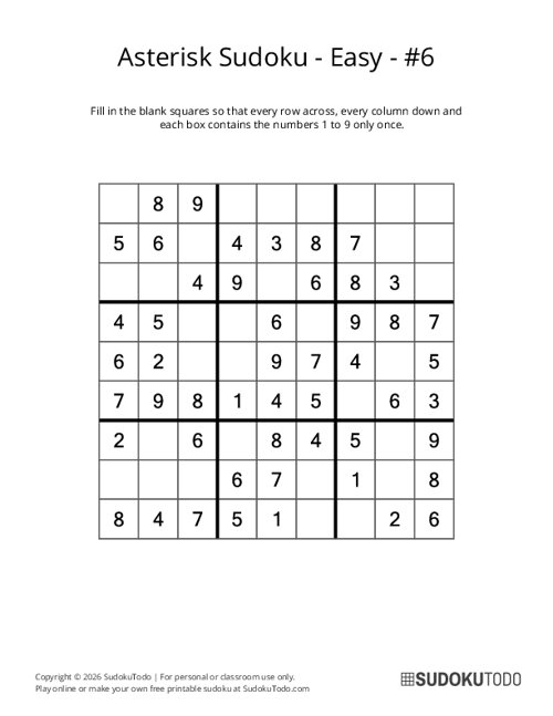Asterisk Sudoku - Easy - 6