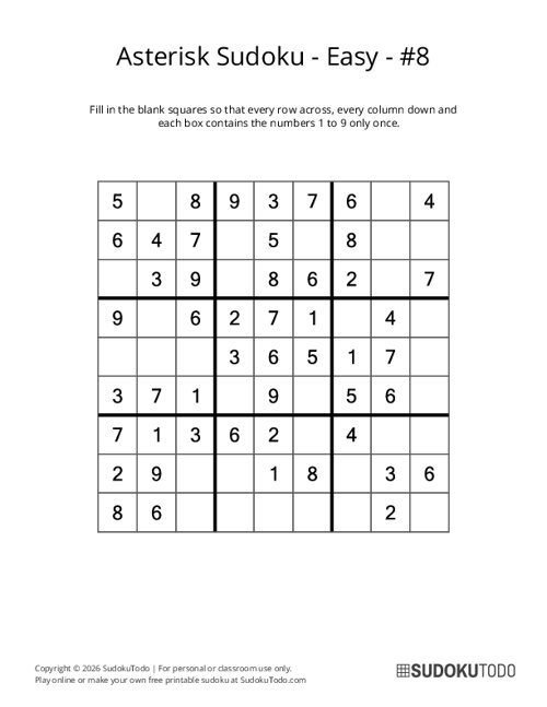 Asterisk Sudoku - Easy - 8