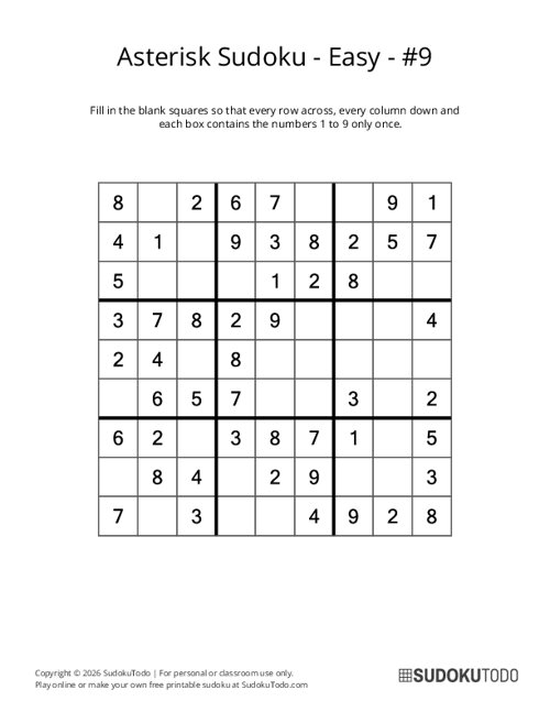 Asterisk Sudoku - Easy - 9