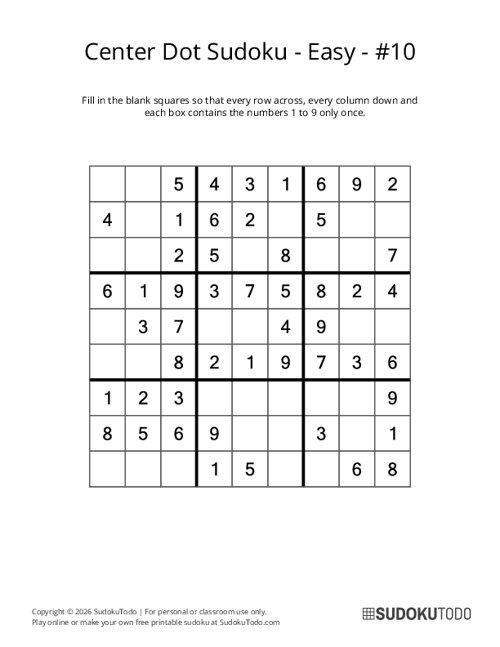 Center Dot Sudoku - Easy - 10